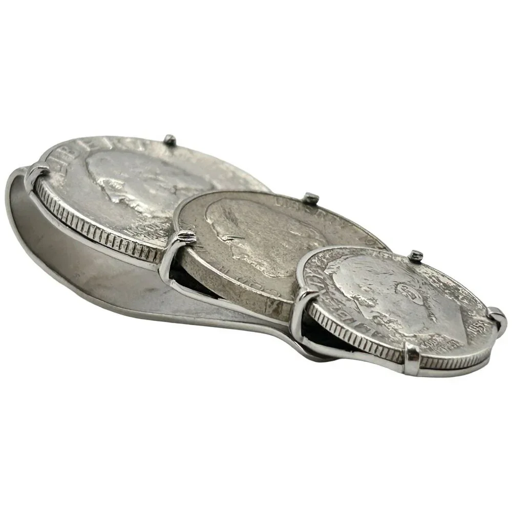 Vintage Swank Coin Money Clip Silver Quarter, '53 Dime, '63 Jefferson Nickle